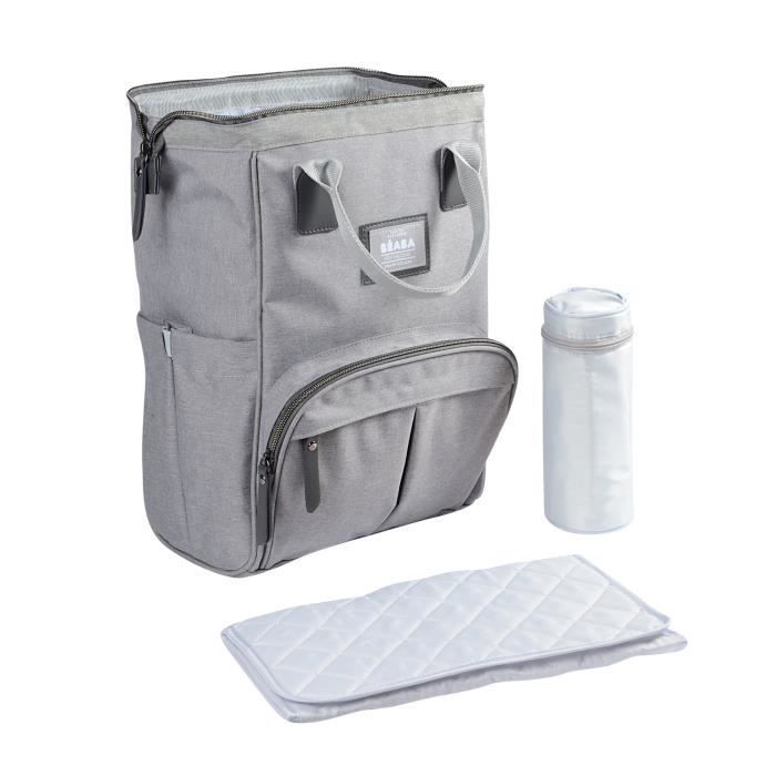 Mochila para fraldas BEABA Wellington Baby, grande capacidade de armazenamento, trocador incluso, abertura ampla, cinza