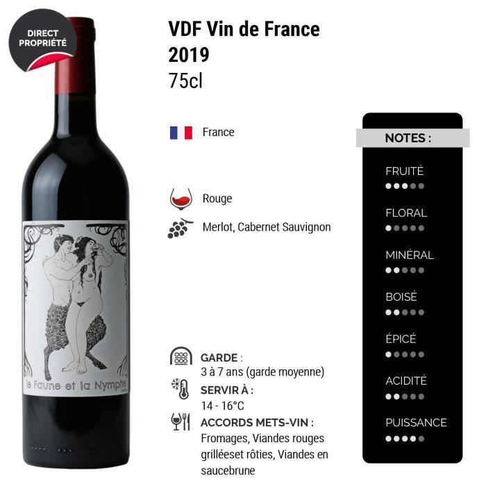 La Faune et la Nymphe Rouge 2019 - Caja de 6 botellas de 75cl - Les Frères Moine - Vino tinto del Suroeste - Denominación de origen VDF Vin de France -