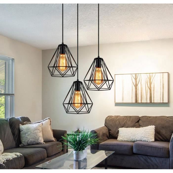 UNI Industriële Hanglamp met Stang, Zwarte Diamanten Kooi Kroonluchter, Plafondlamp