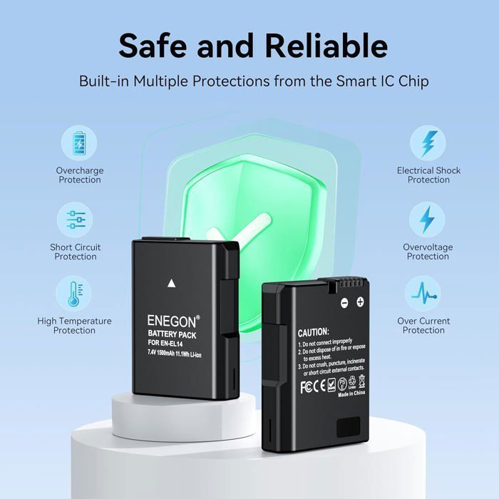 2X EN-EL14 Rechargeable Li-ION Batteries for Nikon EN-EL14/EL14A Digital Cameras D5600 D5100 D5200 D5300 D5500 D3100 D3200