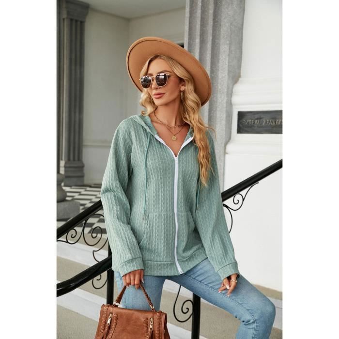Felpa con cappuccio da donna - INSFITY - Verde - Chiusura con zip - Maniche lunghe