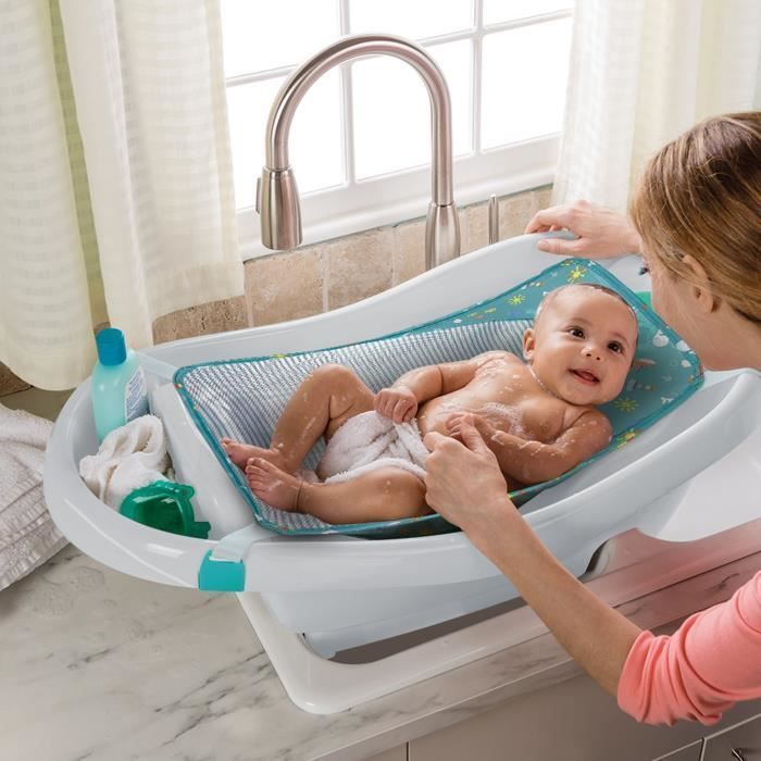 Bañera convertible INGENUITY para bebés, extragrande, cómoda, con asiento tipo hamaca de tela suave, hasta 24 meses.