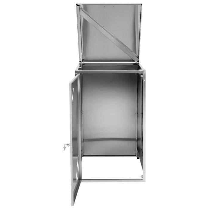 Caseta/cobertizo para contenedores de basura, 240 litros, ranuras de ventilación, acero inoxidable 201, color plata metalizado 14_0008480