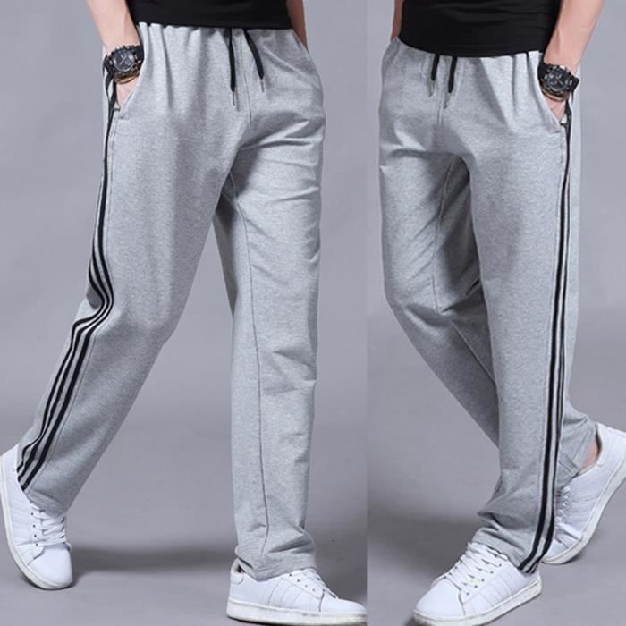 Pantalones deportivos de rayas para hombre - Negros - Pantalones deportivos de algodón para correr y hacer ejercicio