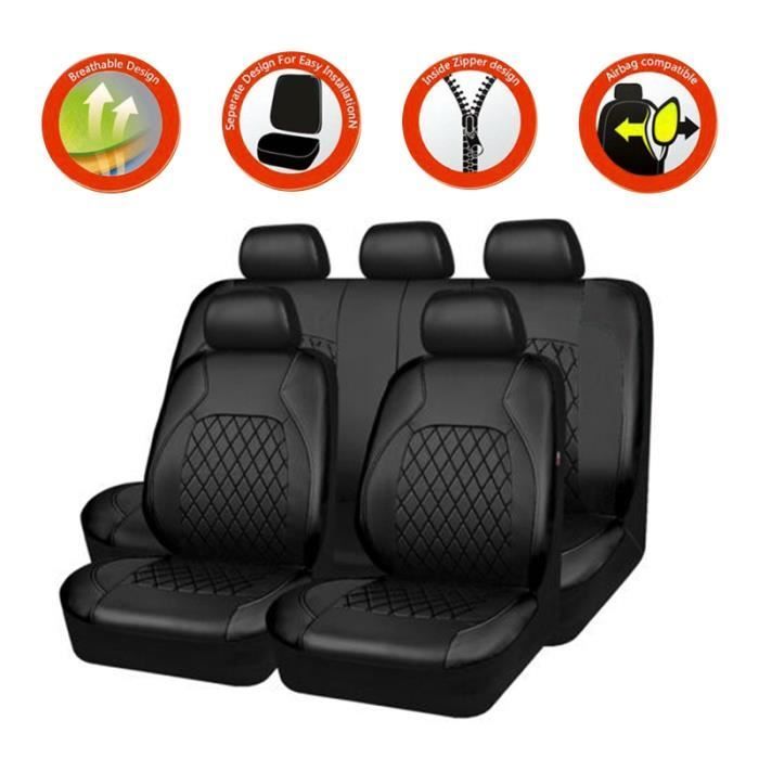 Housse de siège voiture - MIOLOE - Universelle - 9 pièces - Cuir PU - Noir