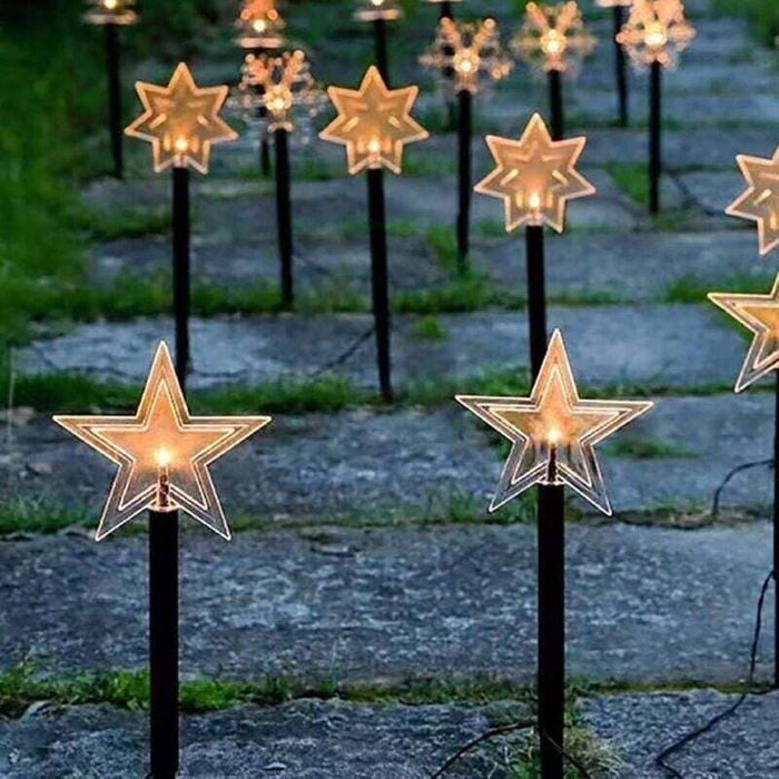 Estrellas navideñas solares LED OKZ - Paquete de 5 - Guirnalda de luces para exteriores - Alimentación solar - Resistencia al agua IP44