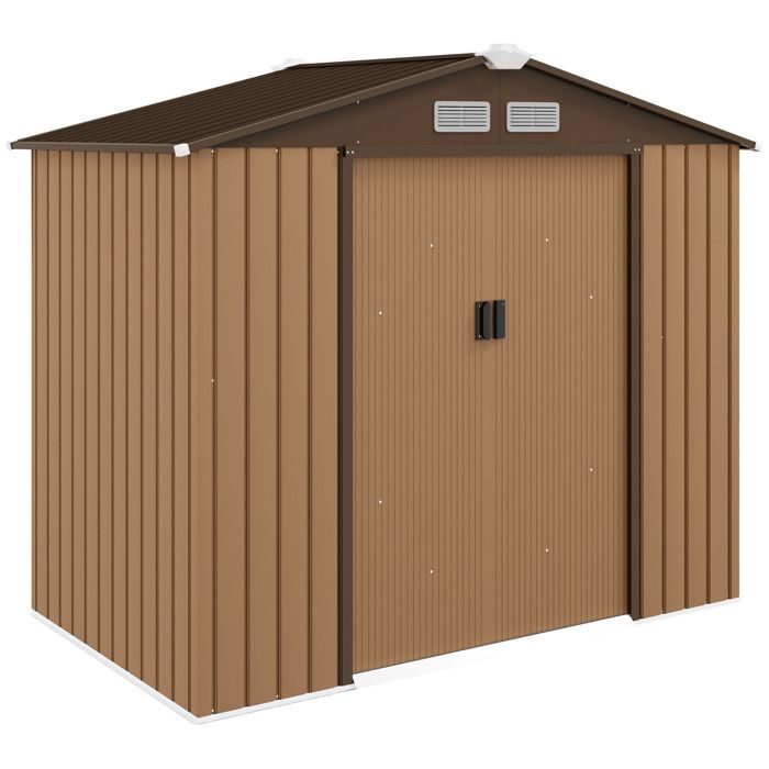 Caseta de jardín Outsunny con kit de cimentación, puerta con cerradura, 213 x 130 x 185 cm, chapa de acero, color caqui.