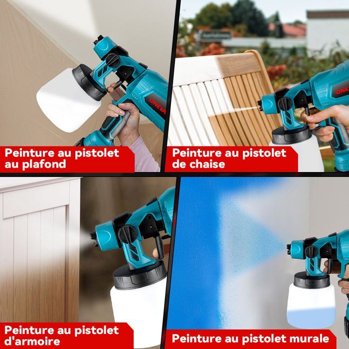 Pistola pulverizadora de pintura - ONEVAN - Modelo ONEVAN - Inalámbrica - Depósito de 1 litro - Boquillas de cobre de 3 tamaños