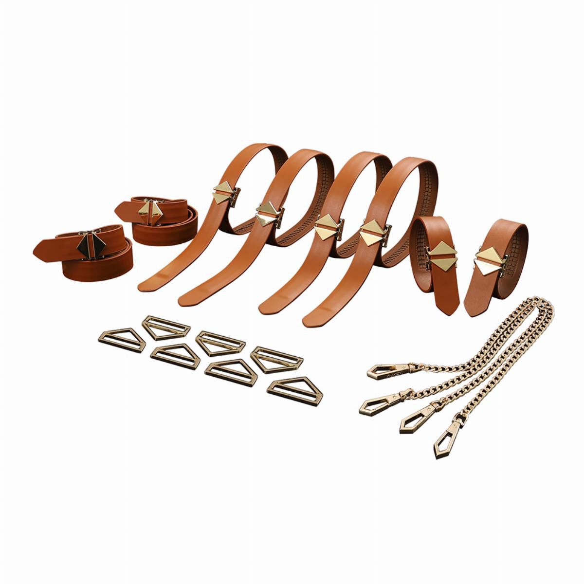 Ensemble de bondage Lockink 8 pièces avec sangles, marron