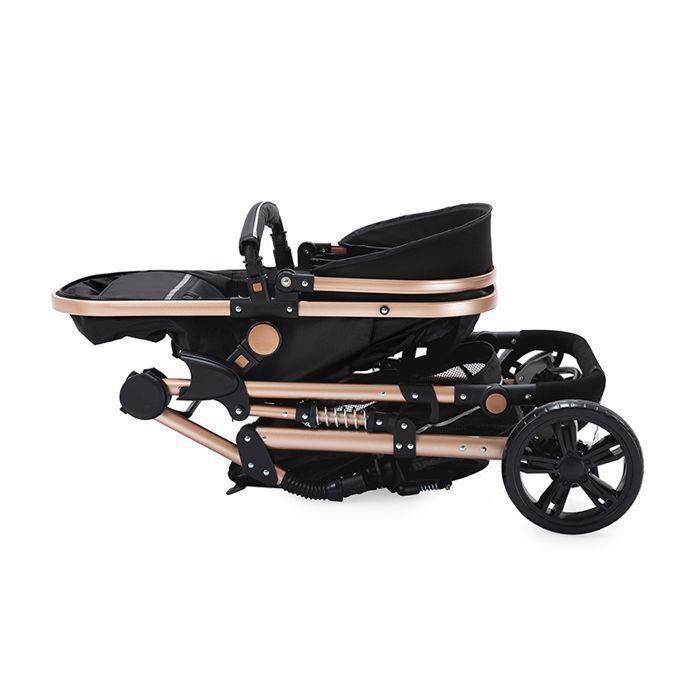 Stroller - 3-in-1 Travel System - 0-3 Years - Reinforced Anti-Vibration Design - Large Basket - Luxury Black Gold