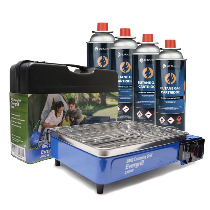 Barbacoa de gas butano Eurocatch Evergrill - Incluye 4 cartuchos
