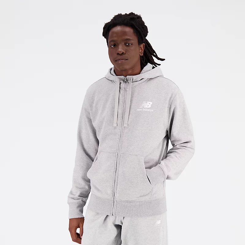 Jaqueta masculina Essentials Stacked Logo Terry – CINZA ATLÉTICO