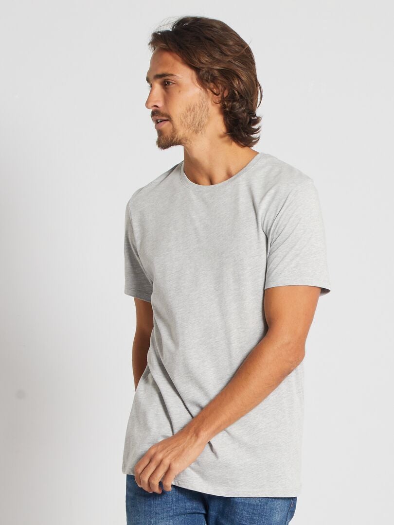 Camiseta lisa de malha, corte reto - cinza claro