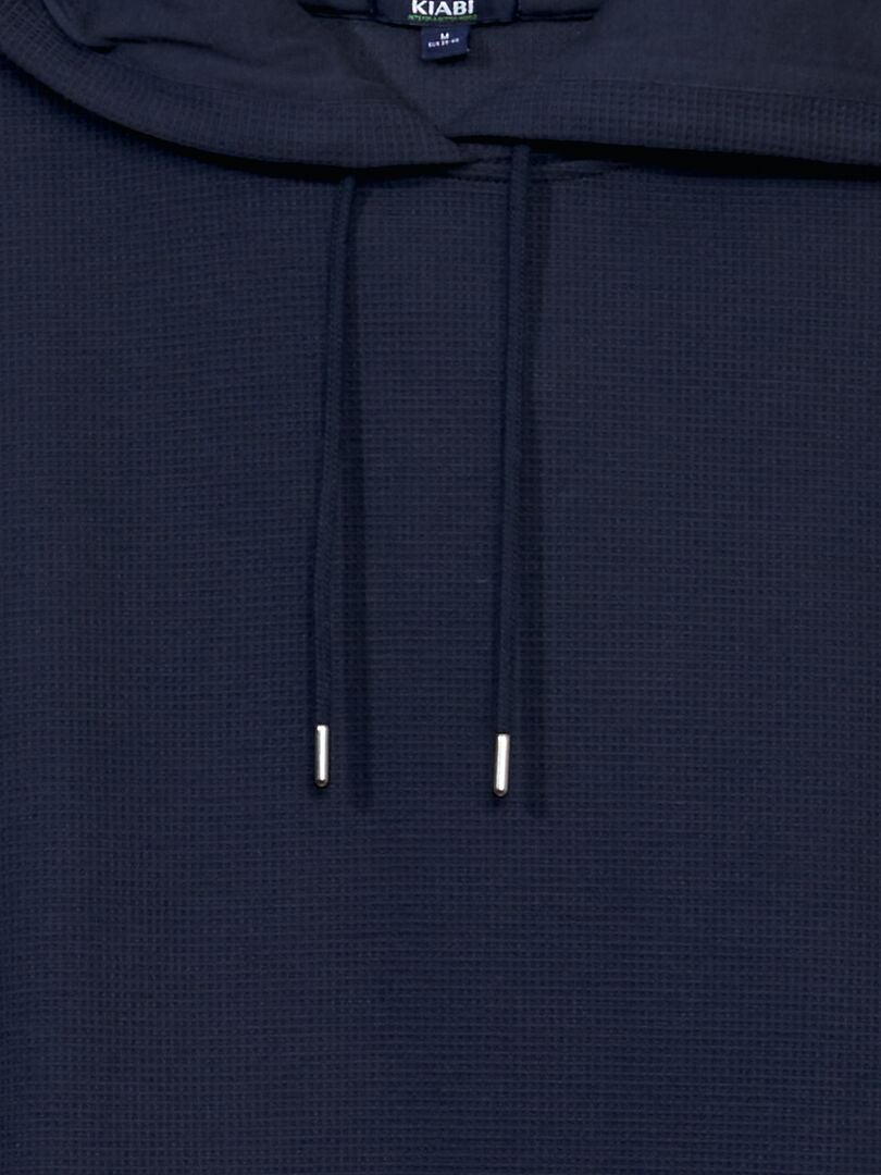 Hoodie van gebreide stof met reliëf - BLAUW