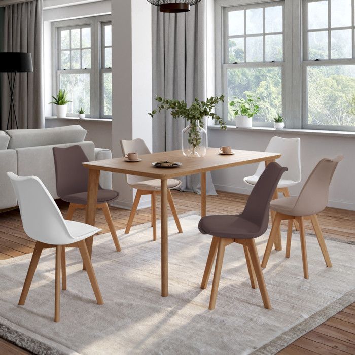 IDMARKET Set van 6 SARA Scandinavische eetkamerstoelen in taupe, beige en wit