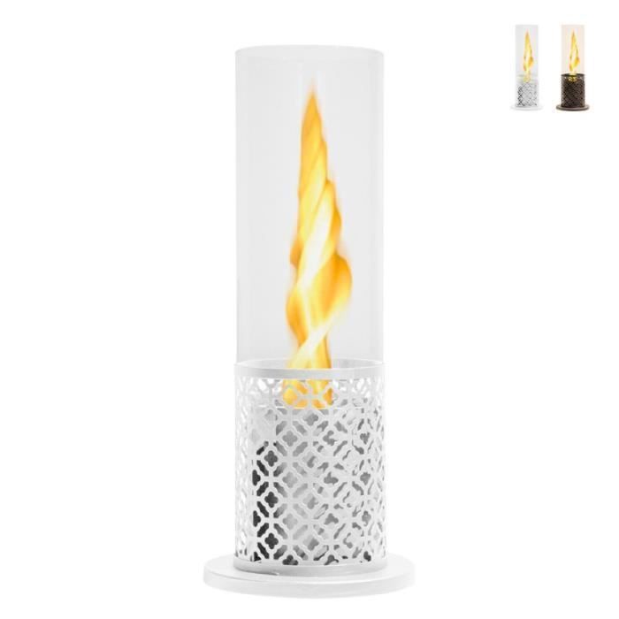 Cheminée au bioéthanol d'intérieur et d'extérieur sur table flamme tourbillon Tolosa. - Blanc