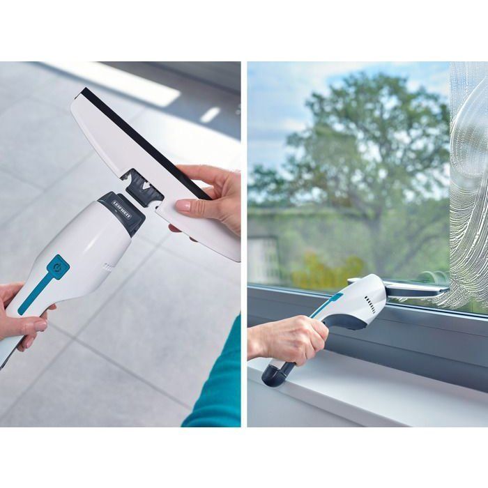 Aspirateur à vitres et salle de bains Leifheit Nemo 51035, lave vitres électrique avec boîtier étanche et support mural, blanc