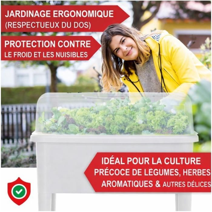 Carré potager sur pied plastique Blanc avec couvercle 76x 66x37cm Jardinière surélevée