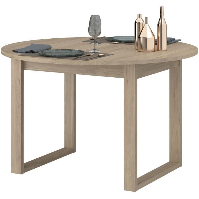 Mesa de comedor extensible - BETTY - Redonda - Acabado en roble - Capacidad para 4/6 personas - 120/155 x 120 x 75 cm - PARISOT