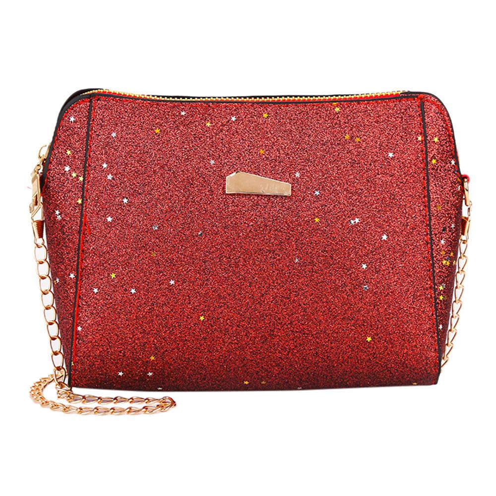 Borsa a tracolla da donna con paillettes, tinta unita, borsa a spalla, borsa a tracolla, pelle sintetica e paillettes, nuova collezione di design LL