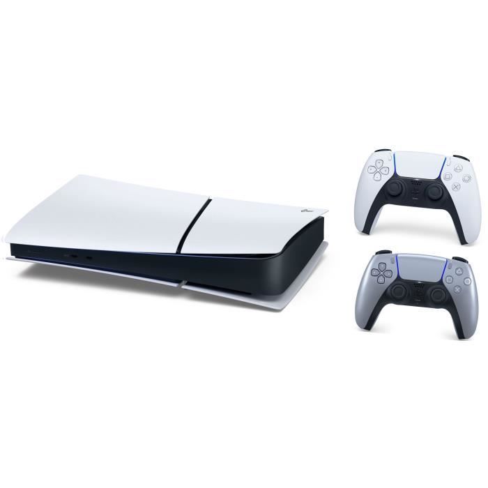 PS5 digitale bundel (zonder schijfstation): PlayStation 5-console (Slim-model) + tweede PS5 DualSense Silver draadloze controller