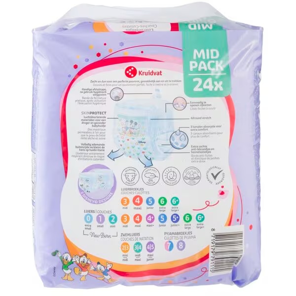 Plienkové nohavičky Kruidvat Size 4 Maxi, stredné balenie<br>Veľkosť 4 (8-15 kg), 24 kusov