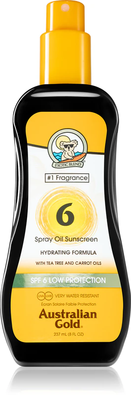 Óleo corporal em spray com protetor solar Australian Gold Spray Oil.