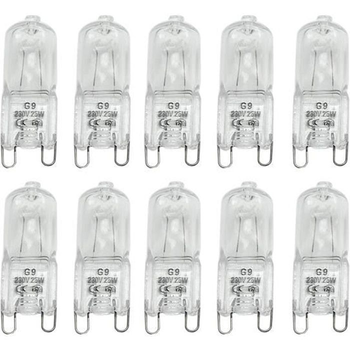 Paquete de 10 bombillas halógenas G9 - Blanco cálido 25W CA 230V