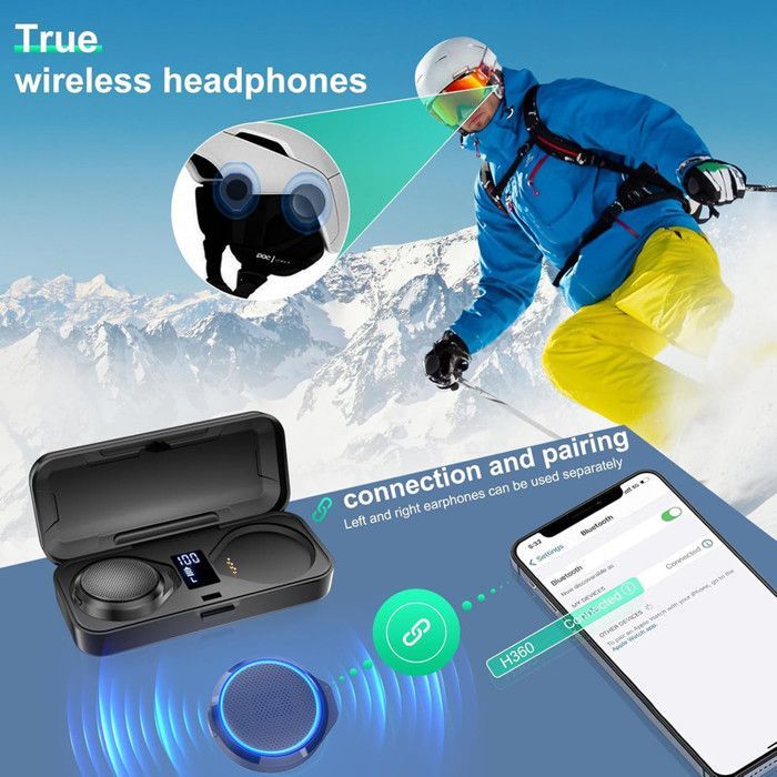 Oreillette Moto Bluetooth de Casque, BT5,3 Écouteurs de Moto sans Fil Mains Libres avec Étui de Charge, pour Le Ski, L'escalade