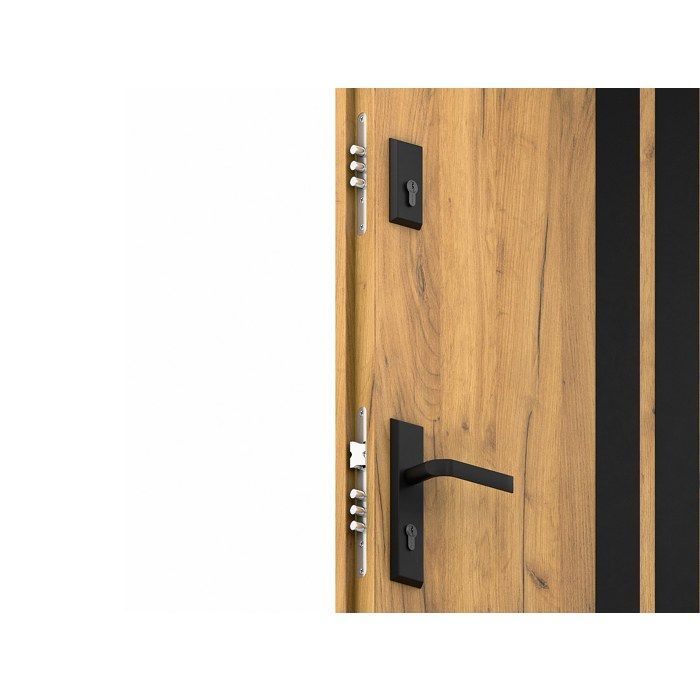 Puerta frontal de acero macizo de 207 x 100 cm (alto x ancho) - Efecto roble con vetas negras - 55 mm de espesor - Apertura a la derecha - COBRITA
