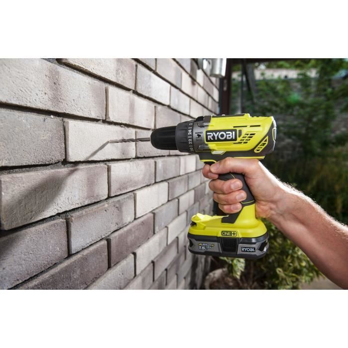RYOBI - Taladro percutor inalámbrico ONE+ de 18 V - 50 Nm - 500-1800 RPM + batería de 4,0 Ah, cargador de 2,0 A, bolsa - R18PD3-140SA