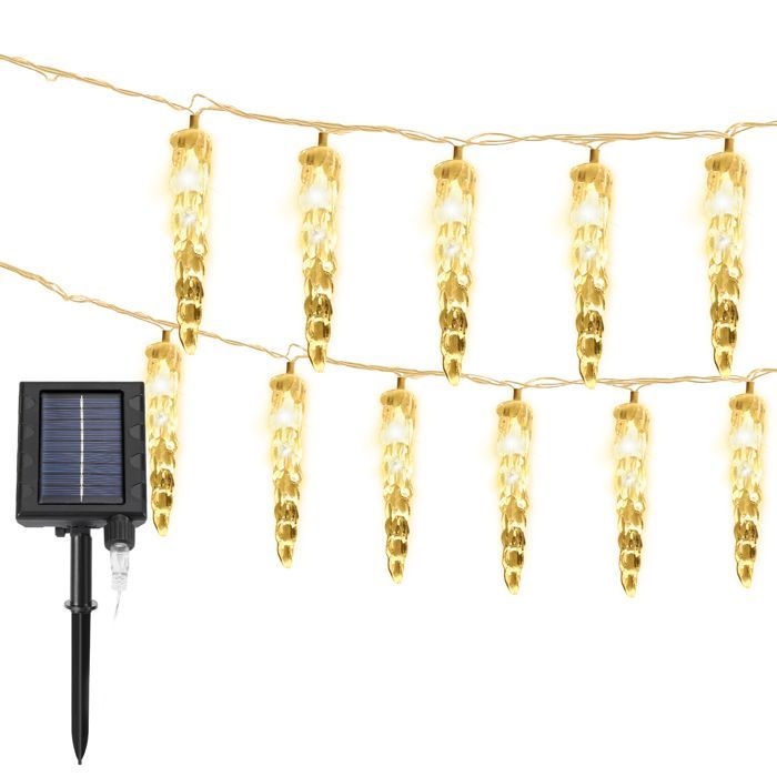 Luzes de Natal Riossad com 80 LEDs em formato de pingente de gelo, movidas a energia solar, ideais para iluminação de Natal, jardim, áreas externas e internas.