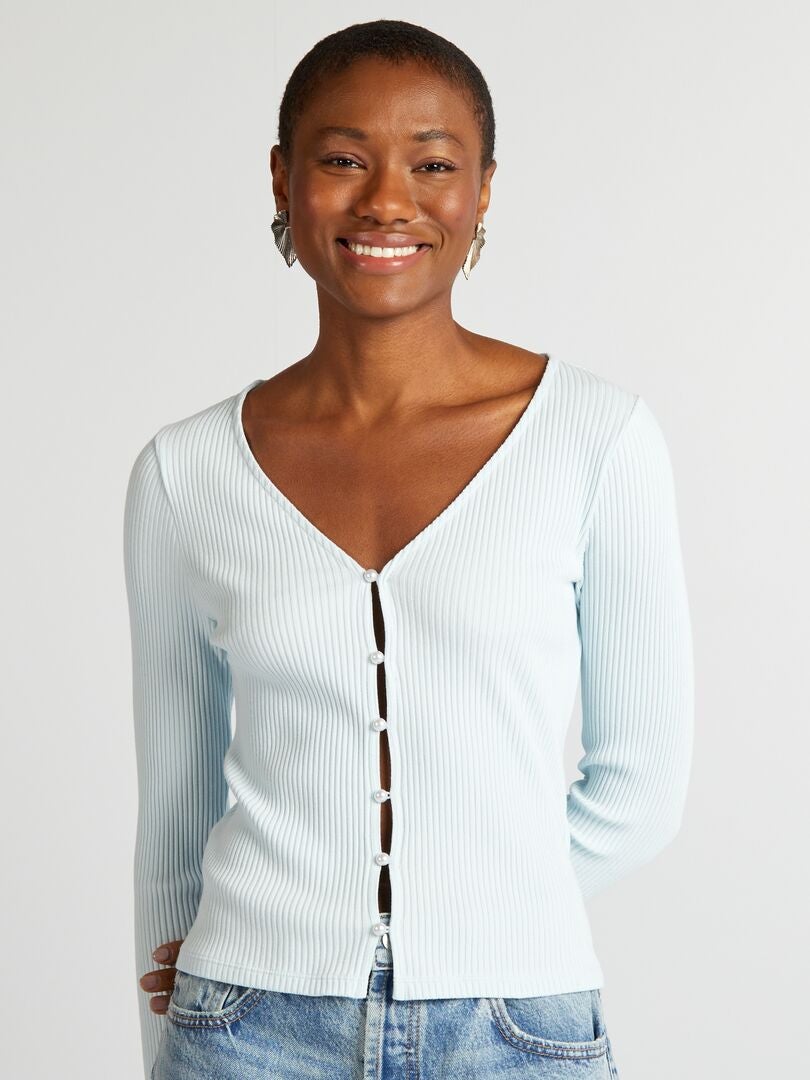 Geribbeld jersey vest - BLAUW