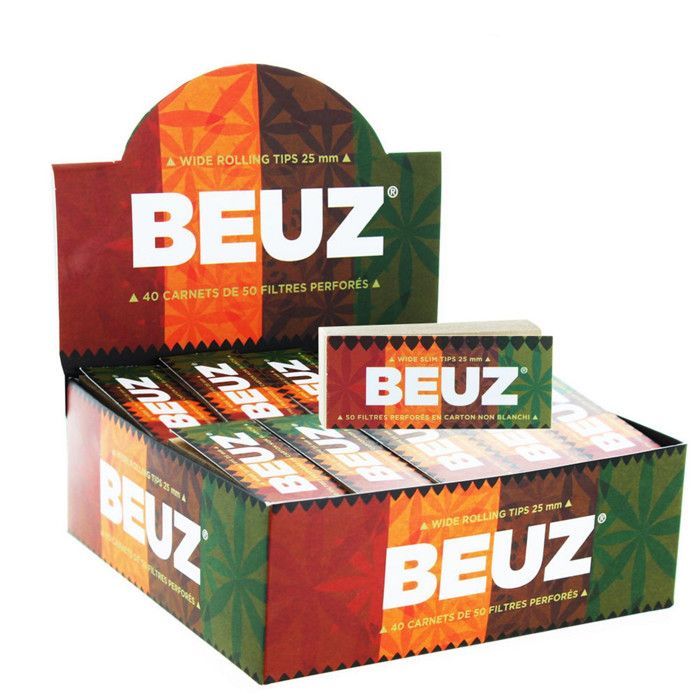 Box of 50 cardboard filter booklets for 25mm cigarettes with unbleached paper
