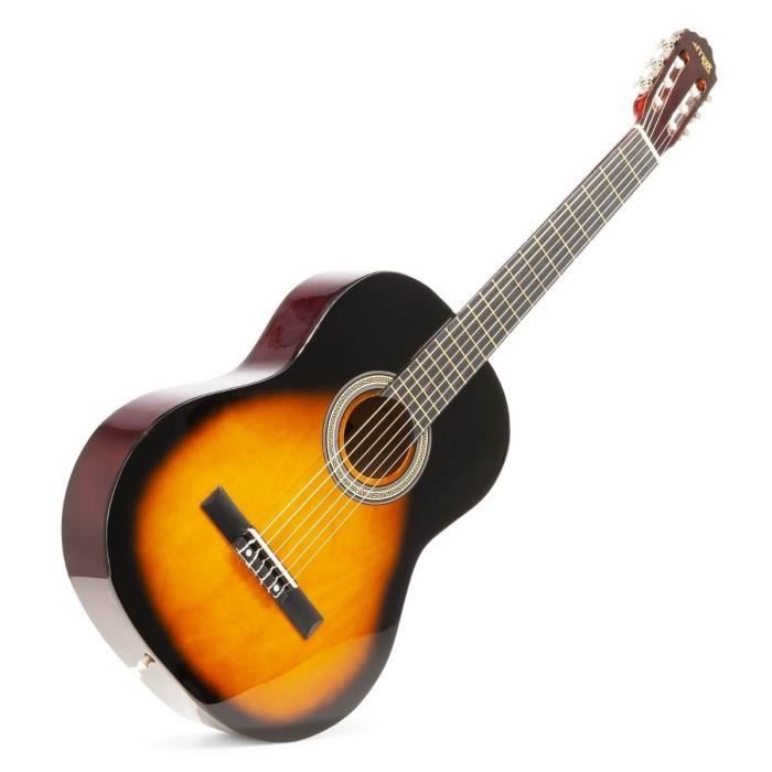 MAX SoloArt Klassische Gitarre für erwachsene Anfänger – Sunburst, Nylonsaiten, digitales Stimmgerät