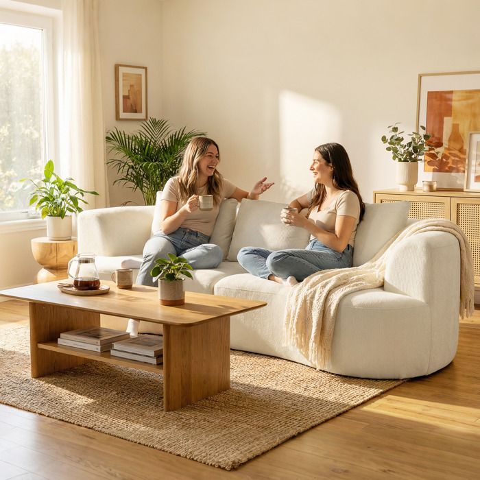 Sofá de 3 plazas - HOMCOM - asiento ancho, 3 cojines - totalmente comprimido, no requiere montaje - tejido de chenilla - 260 cm - color crema