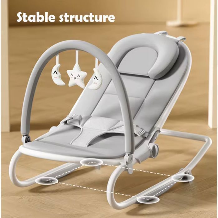 Roze, ombouwbare babywipper, vast of schommelend, met ontwikkelingsspeelgoed. Comfortabele en compacte zitting, perfect voor dagelijks spelen.