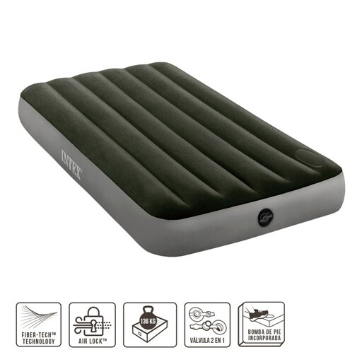 Matelas gonflable Intex Fiber-tech Downy une place avec pompe à pied