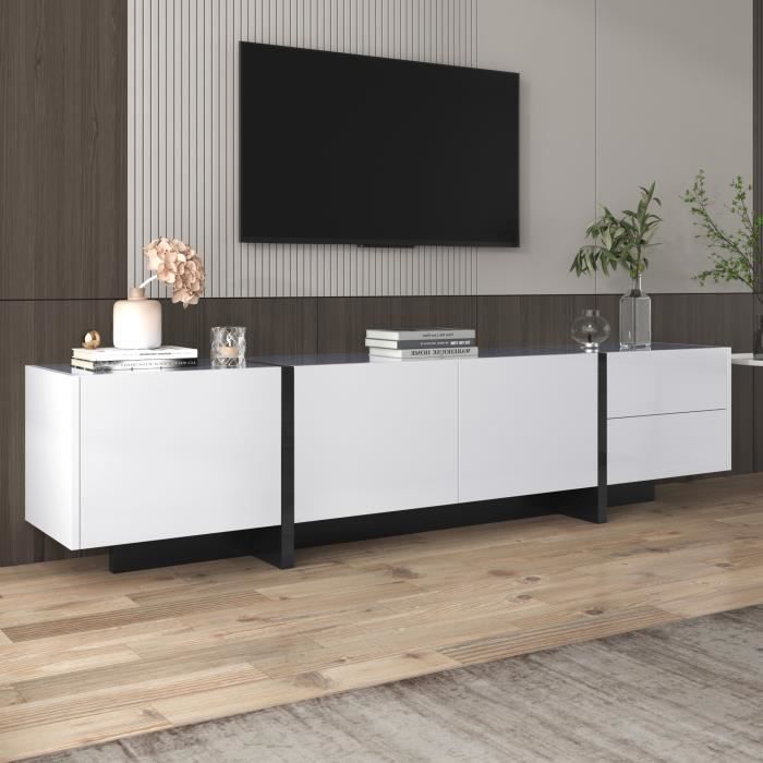 Mobile TV moderno 190 cm - MODERNLUXE - Bianco - 3 ante - 2 cassetti