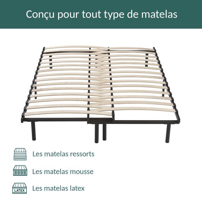 Base de cama de láminas extensible de 90-180x200 de SAMPUR | Versátil y modular - Zona para dormir individual o doble - Láminas de álamo duraderas