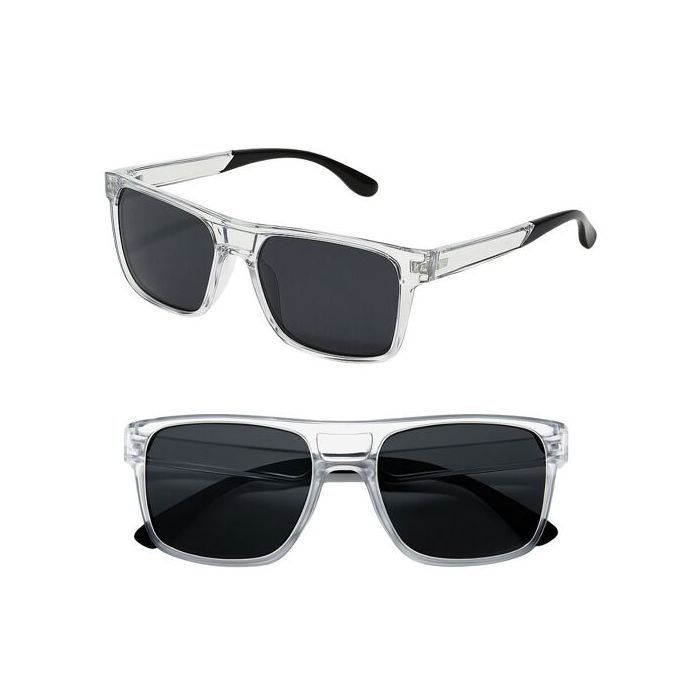 Men's Rectangular Sunglasses with Double Bridge, Clear Lens, Sebastien Loeb Racing Brand, Category 3 Protection, Modern and Comfortable