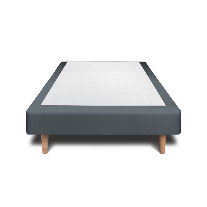 Sommier Tapissier Velours Gris anthracite 90x190 H29cm Sommeil de plomb - Sommier en bois massif avec Pieds bois cones 15 cm
