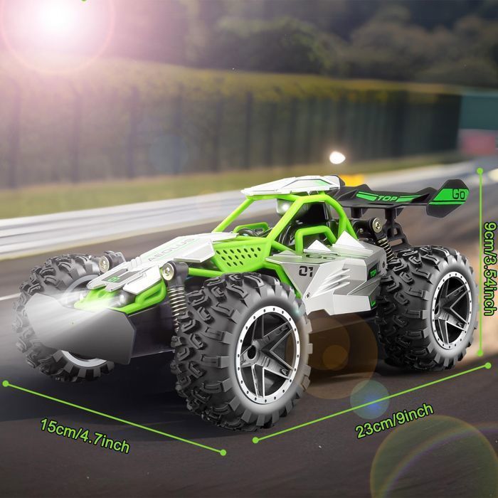 Carro todo-terreno com controle remoto - 2,4 GHz - Veículo off-road de alta velocidade (15 km/h) com farol - Verde