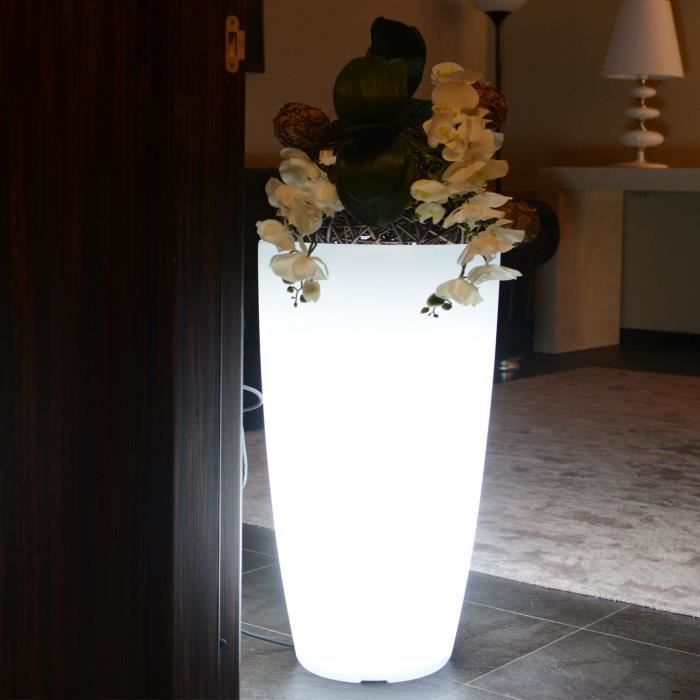 Maceta redonda para flores de agave con lámpara blanca H90 Ø 40cm - Plástico - Blanco - 20L - No - Sí