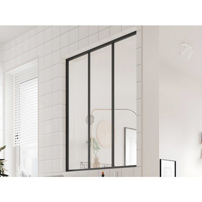 Tettoia in vetro stile officina in alluminio verniciato a polvere - 90x105 cm - Nero - BAYVIEW