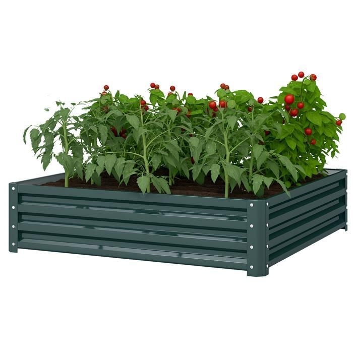 Garden Raised Garden Bed - Outsunny - Raised vegetable garden in rust-resistant galvanized steel container - 120x120x30cm - Dark Green
