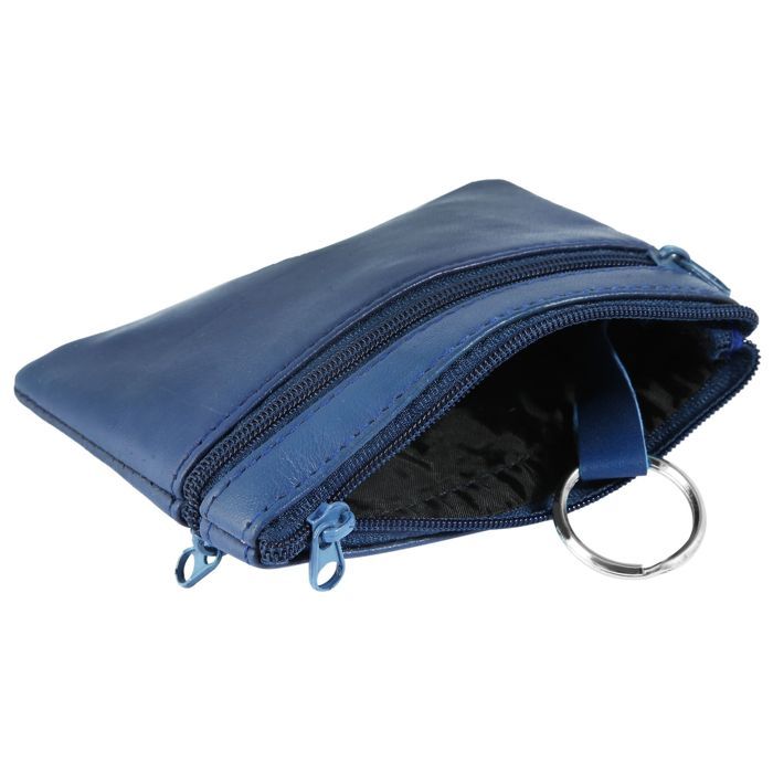 Porte-clés - LEONARDO VERRELLI - Kagi - Cuir d'agneau - Bleu - 2 compartiments zippés