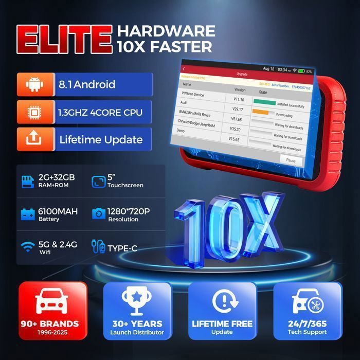 2026 LAUNCH CRP123E V3.0 Valise Diagnostic Auto Pour 4 Système(Moteur ABS SRS AT) 7 Réinitialisations Service obd2 Diagnostic