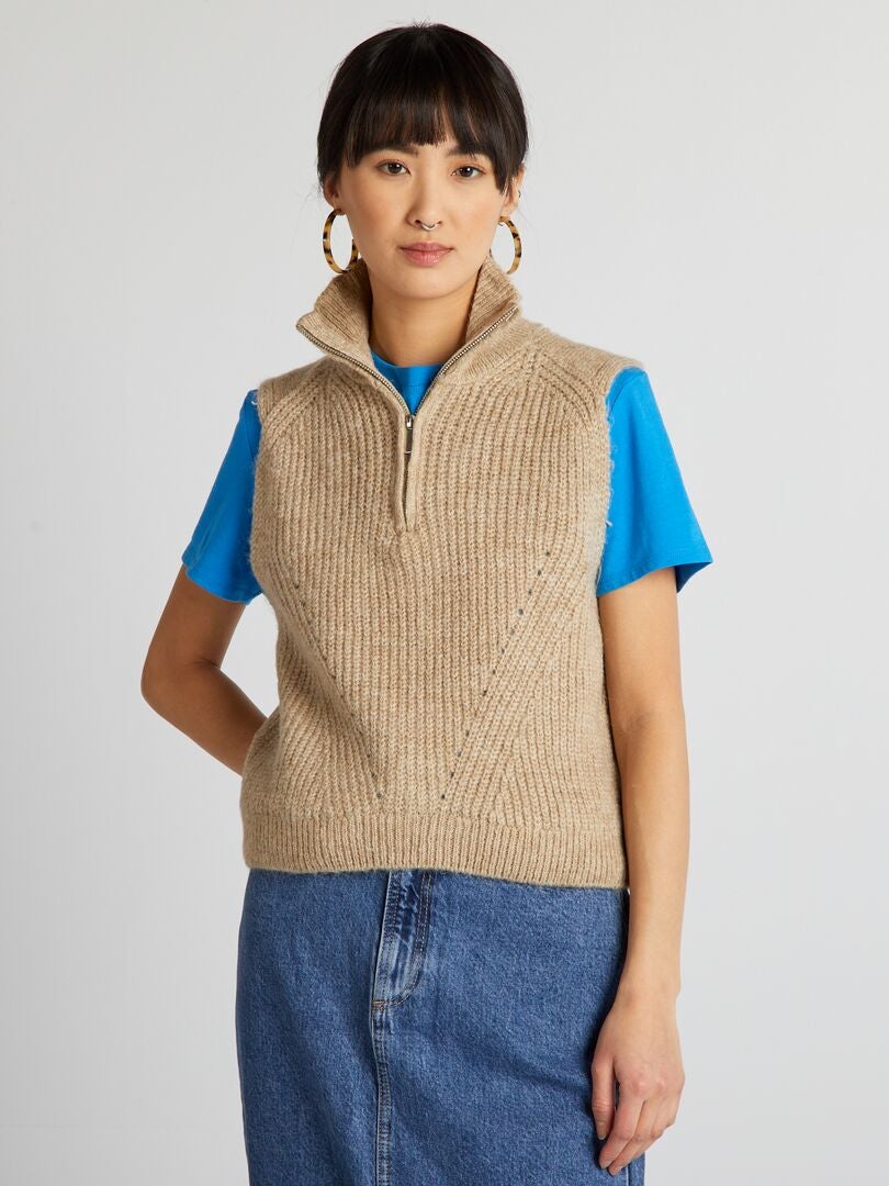 Jersey de punto sin mangas - BEIGE