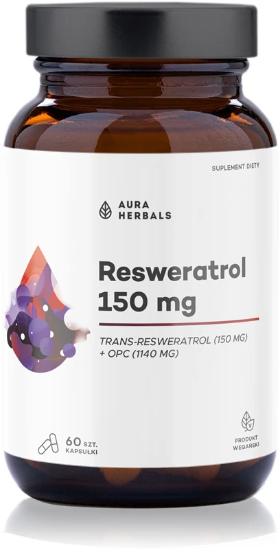 „Aura Herbals“ resveratrolio 150 mg maisto papildo kapsulės su antioksidacinėmis savybėmis